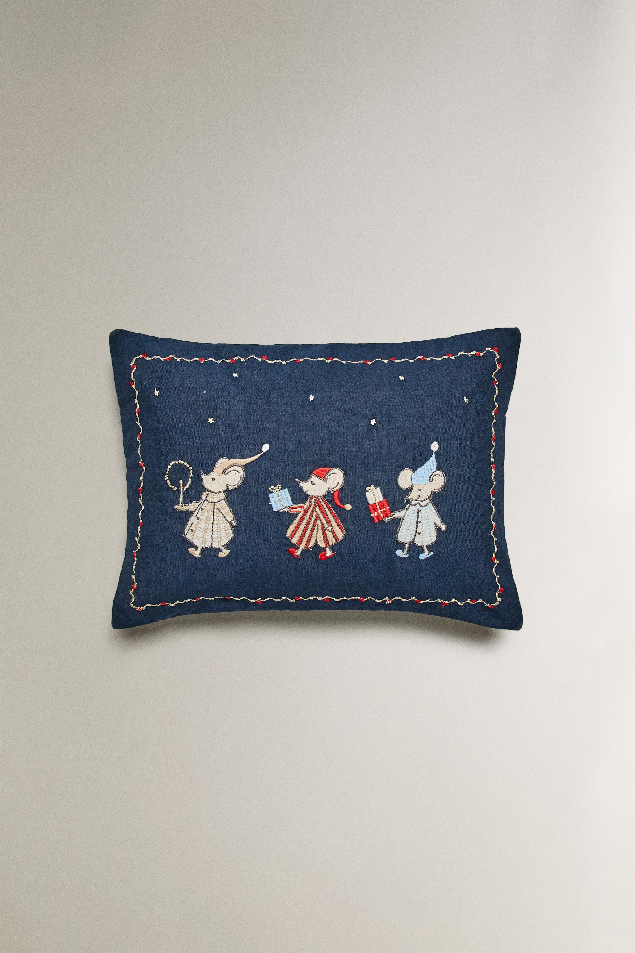 CHILDREN'S CHRISTMAS MOUSE THROW PILLOW COVER
